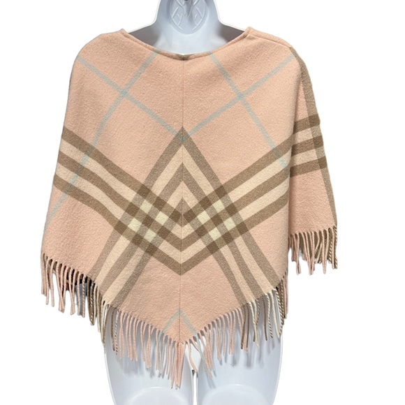 Burberry pink nova check poncho plaid fringe vintage 90s - Picture 2 of 8